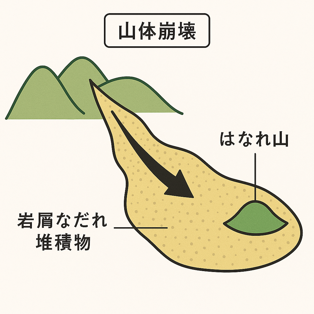 岩屑なだれとはなれ山の概念図