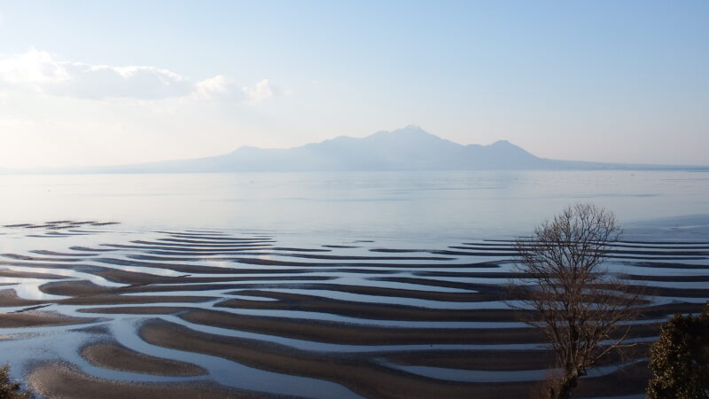 御輿来海岸 干潮時に現れる砂紋と夕景