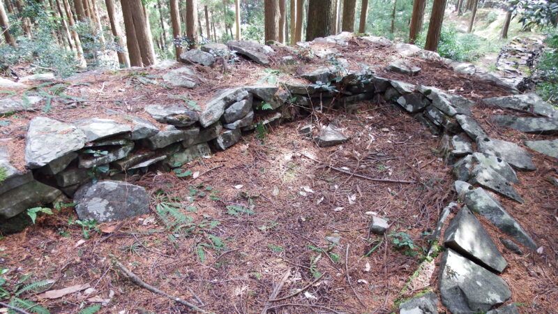 砲座と呼ばれる弓型の石積み(遠景)