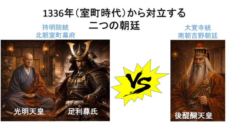 南北朝分裂（1336年）を示す背景イメージ