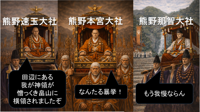 熊野側勢力の展開を示す図。田辺方面への圧力が増す段階