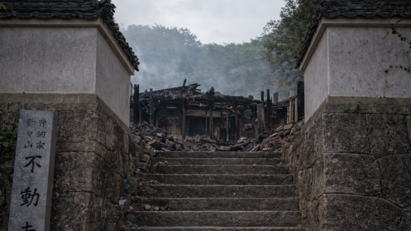 物語の終幕を示す図。出来事の収束を表す場面