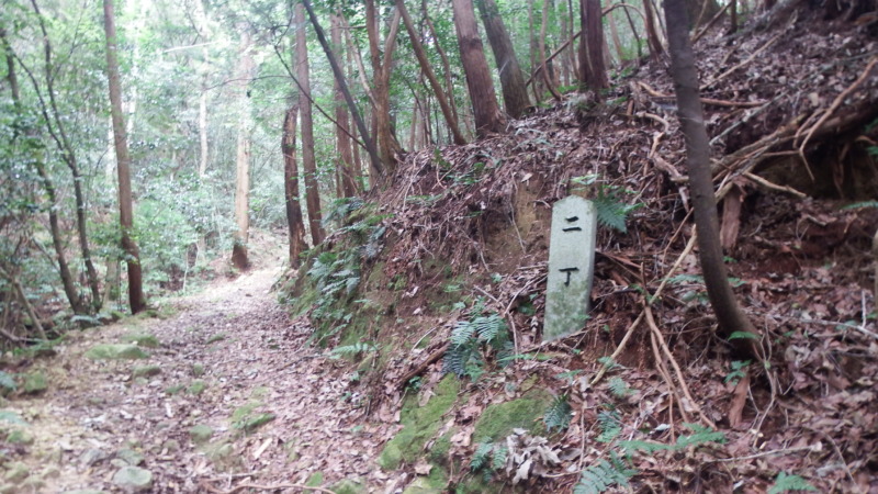 登城中に現れる丁石（マイルストーン）