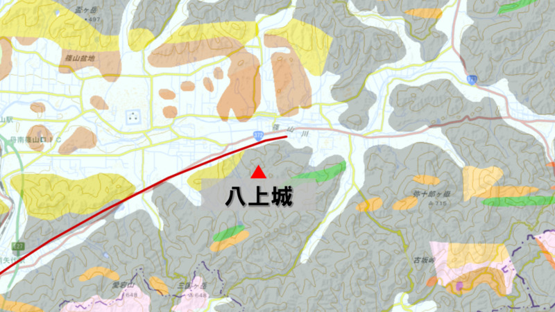 八上城周辺の地質図（産総研シームレス地質図を加筆・修正）