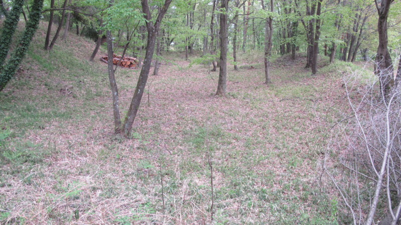 新府城跡 三日月堀と土塁の配置が分かる地点