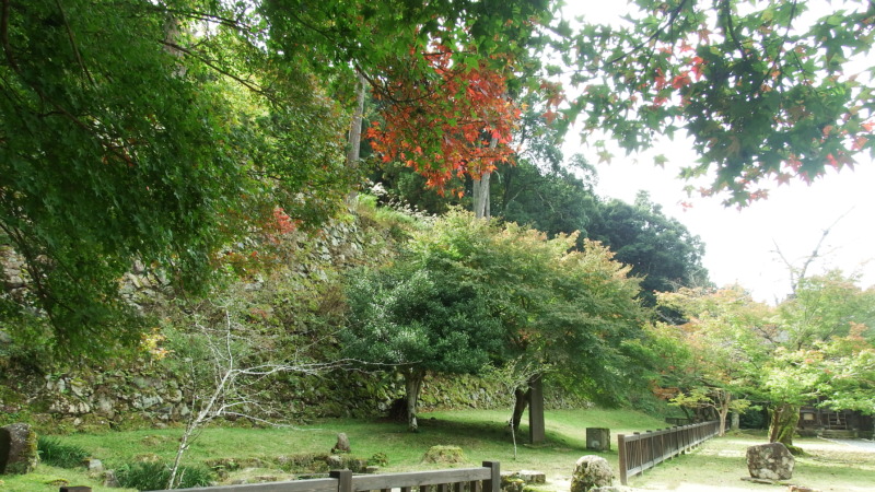 出石城の美しい石垣と植栽